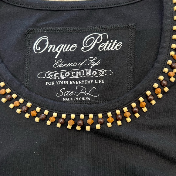 Onque‎ Tank Top Women’s Petite Large Black Brown Beige Beaded Crew Sleeveless - Picture 3 of 7
